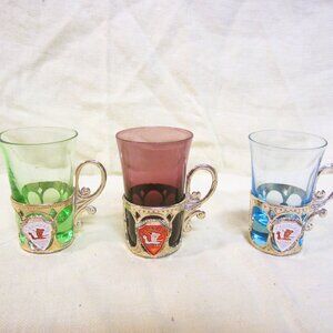 RARE VTG LAS VEGAS SOUVENIR SHOT GLASSES, UNIQUE DESIGN, SET OF 3